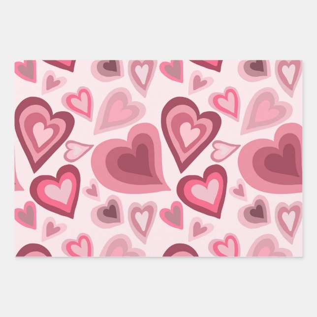 Feuille De Papier Cadeau Pink and Red Layered Heart Pattern (Devant)