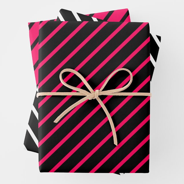 Feuille De Papier Cadeau Pink, Black & White Striped (Créateur téléchargé)