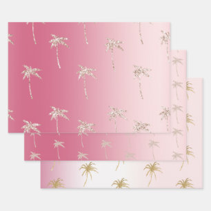 Feuille De Papier Cadeau Pink Blush Gold Parties scintillant Palm Trees Omb