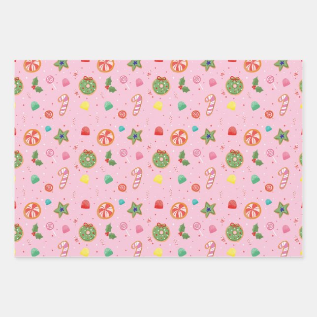 Feuille De Papier Cadeau Pink Christmas Candy Wrapping Paper (Devant)