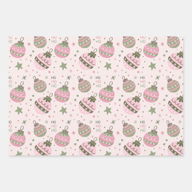 Feuille De Papier Cadeau Pink Christmas Ornament Wrapping Paper (Devant)