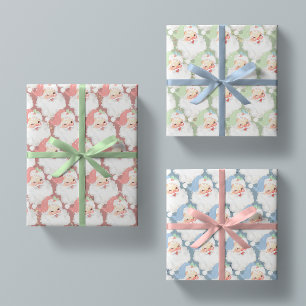 Feuille De Papier Cadeau Pink Green Blue Vintage Père Noël Retro cadeau de 