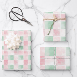 Feuille De Papier Cadeau Pink Green Retro Motif Noël