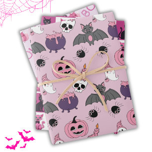 Feuille De Papier Cadeau Pink Halloween mignon animal Boo sucré