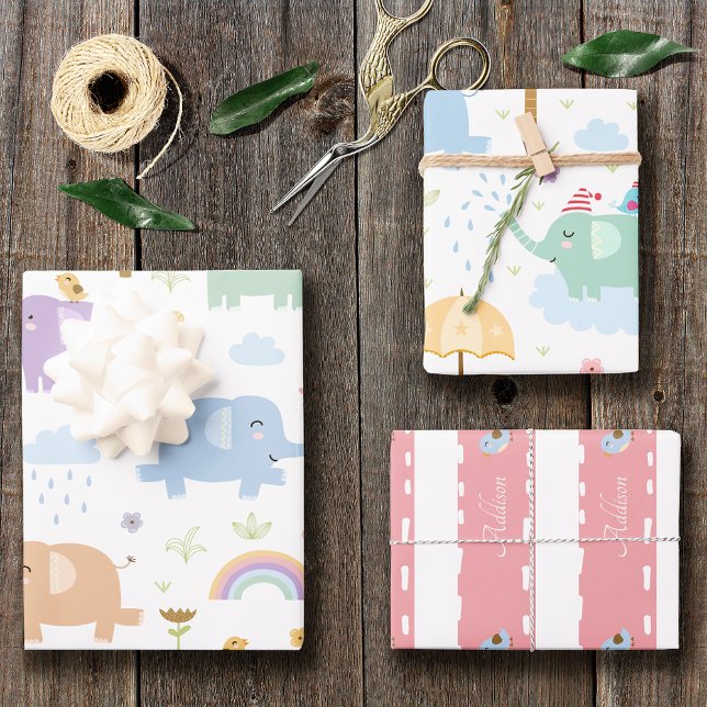 Feuille De Papier Cadeau Pink Pastel Elephant Motif pour Little Girl Party (Créateur téléchargé)