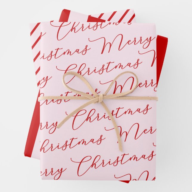 Feuille De Papier Cadeau Pink Red Classic Stripes (En situation)