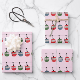 Feuille De Papier Cadeau Pink Retro Ski Lift Illustration Skier
