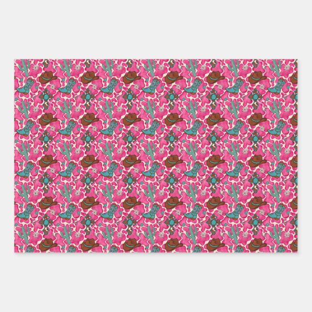 Feuille De Papier Cadeau Pink Western Girl Wrapping Paper  (Devant)
