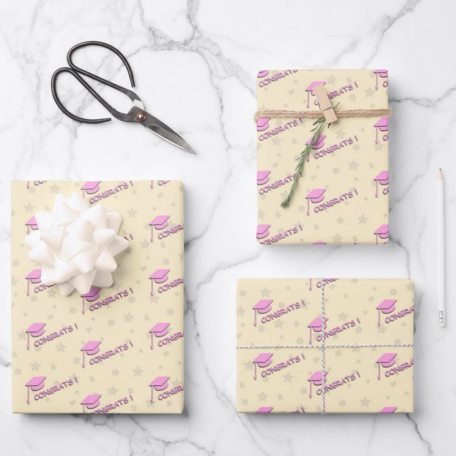 Feuille De Papier Cadeau Pink Yellow Graduation Pour Son Lycée (Recto)