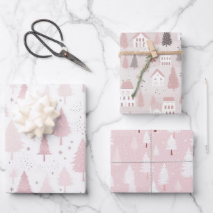 Feuille De Papier Cadeau Pins dans les tons roses de la Terre
