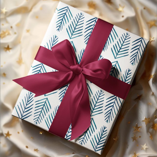 Feuille De Papier Cadeau Pins d'aquarelle - turquoise foncé (Créateur téléchargé)