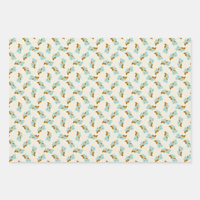 Feuille De Papier Cadeau Pins d'or cônes et pins (Devant)