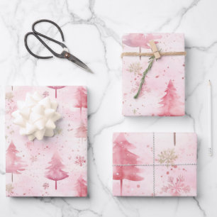 Feuille De Papier Cadeau Pins roses Noël Vintage