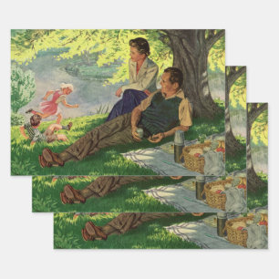 Feuille De Papier Cadeau Pique-nique vintage en famille sous un arbre d'omb