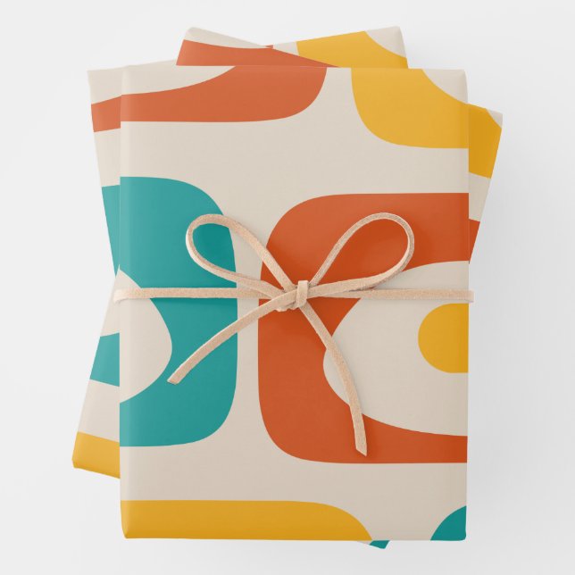 Feuille De Papier Cadeau Piquet moderne du milieu du siècle Motif Abstrait (En situation)
