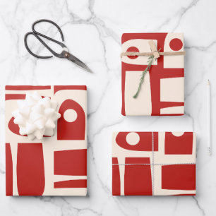 Feuille De Papier Cadeau Piquet moderne du milieu du siècle Motif rétro rou