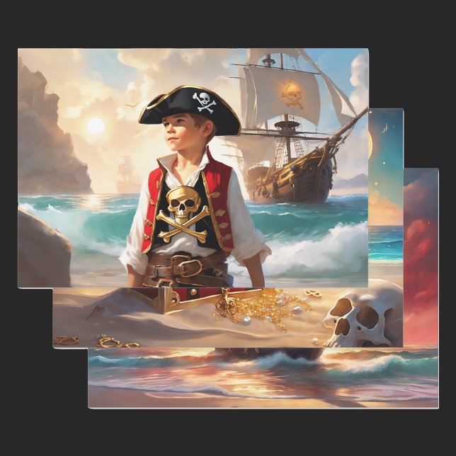 Feuille De Papier Cadeau Pirate Anniversaire Cadeau 3 Différent (Créateur téléchargé)