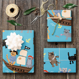 Feuille De Papier Cadeau Pirate Motif de chat pour garçon et fille Annivers