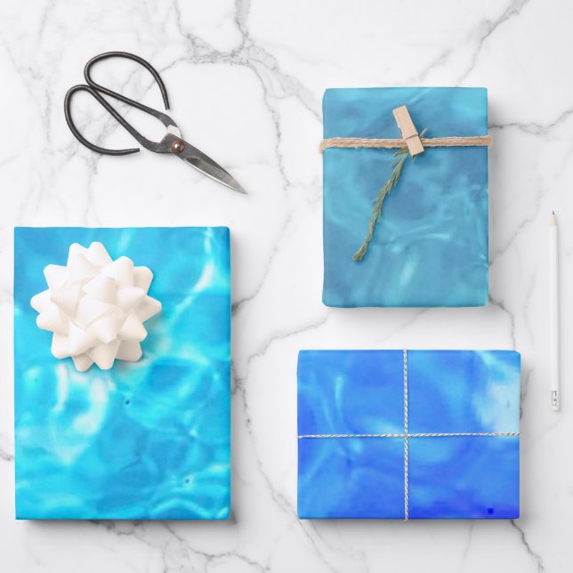 Feuille De Papier Cadeau Piscine aquatique Amusement | Bleu | Filtres | (Recto)
