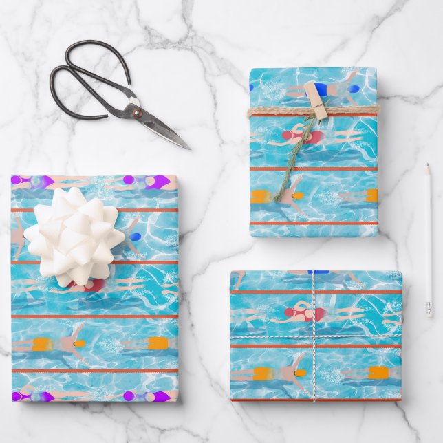 Feuille De Papier Cadeau Piscine Piscine Motif d'équipe (Recto)