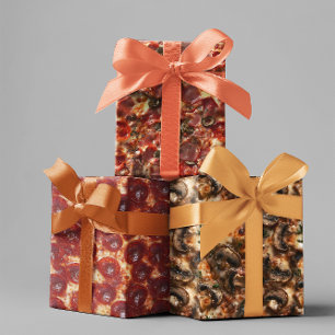 Feuille De Papier Cadeau Pizza Pepperoni Mushroom Viandes Gros plans