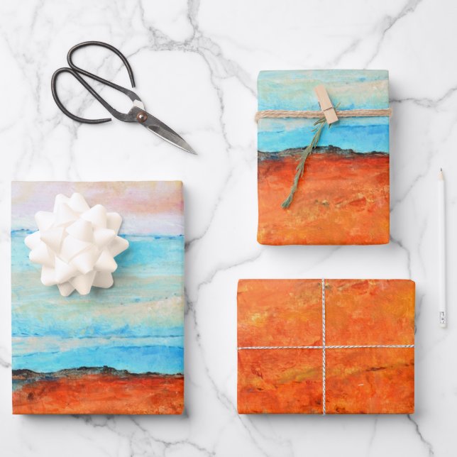 Feuille De Papier Cadeau Plage Abstraite Orange Blue Art (Recto)