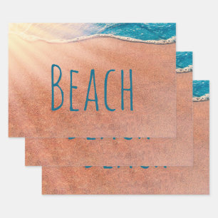 Feuille De Papier Cadeau Plage Bleu Bleu Océan Vague Découpage