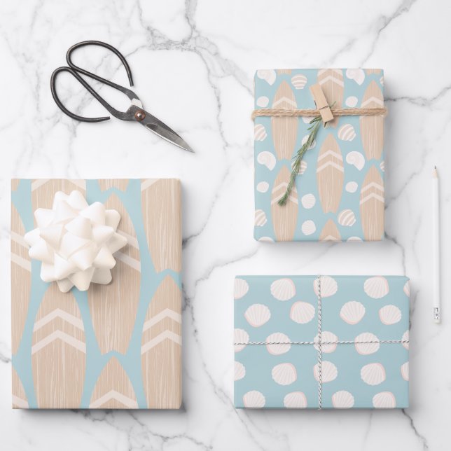 Feuille De Papier Cadeau Plage Blue Surboard (Recto)
