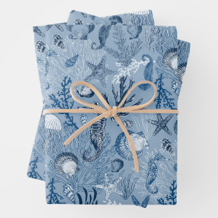 Feuille De Papier Cadeau Plage côtière Océan bleu Vie marine