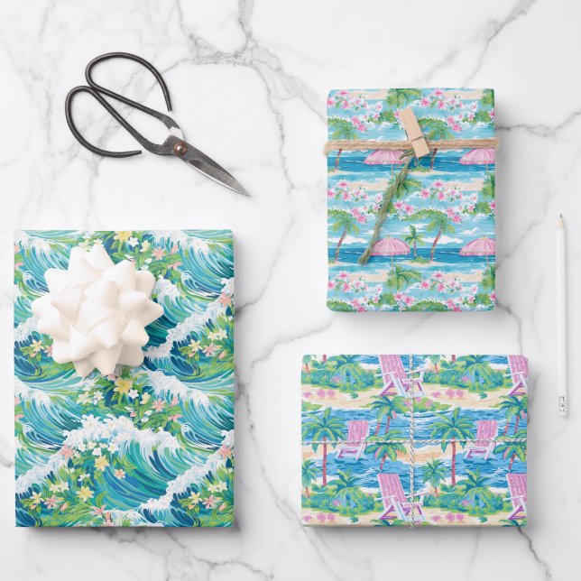 Feuille De Papier Cadeau Plage de Preppy (Recto)