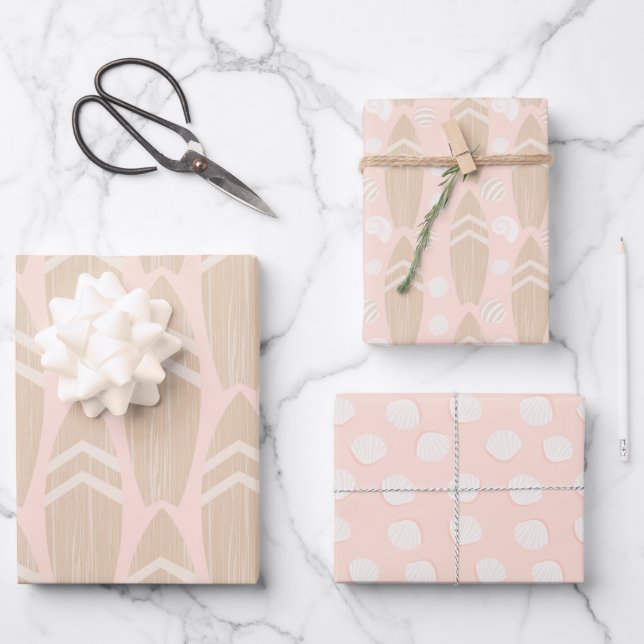 Feuille De Papier Cadeau Plage de Surboard rose (Recto)