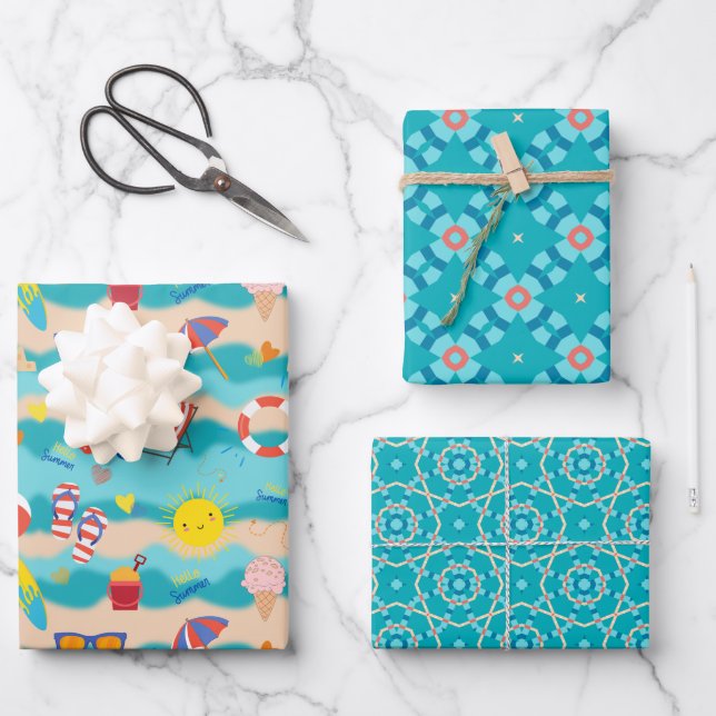 Feuille De Papier Cadeau Plage d'été Joyeux temps (Recto)