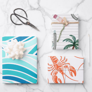 Feuille De Papier Cadeau Plage nautique à thème Whimsical