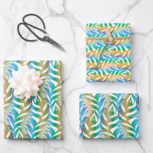 Feuille De Papier Cadeau Plage turquoise et jaune motif de plume ludique