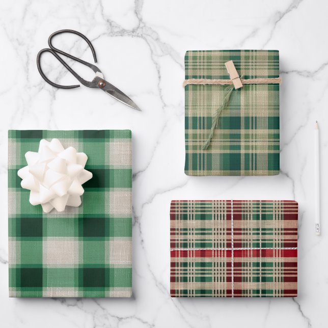 Feuille De Papier Cadeau Plaid à la crème verte (Recto)