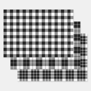 Feuille De Papier Cadeau Plaid de buffle noir et blanc