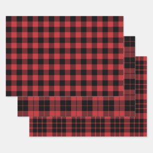 Feuille De Papier Cadeau Plaid de buffle rouge foncé et noir