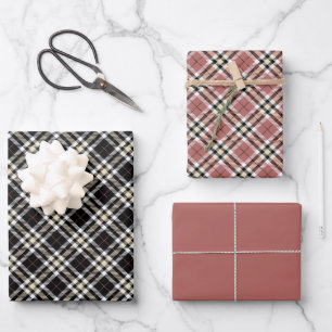 Feuille De Papier Cadeau Plaid rose, tan et noir