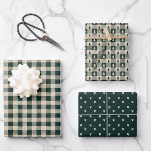 Feuille De Papier Cadeau Plaid Woodland Green et Tan Collection