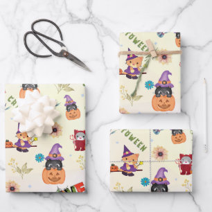 Feuille De Papier Cadeau Plaisant Casquette violet Catoween, mignon Citroui