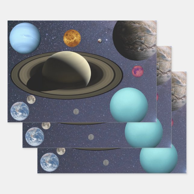 Feuille De Papier Cadeau Planètes du système solaire (Lot)