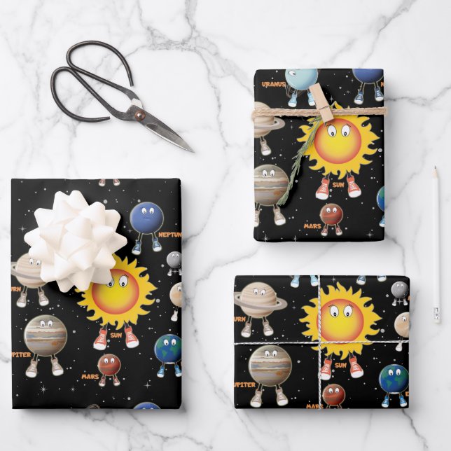 Feuille De Papier Cadeau Planètes et système solaire (Recto)