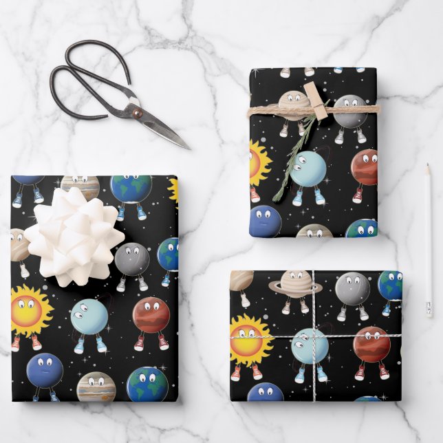 Feuille De Papier Cadeau Planètes et système solaire (Recto)