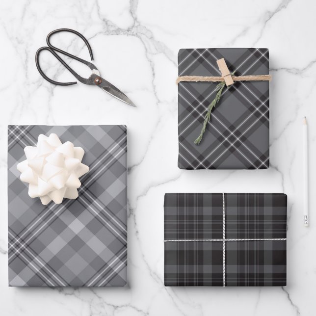 Feuille De Papier Cadeau Plat noir blanc et gris (Recto)