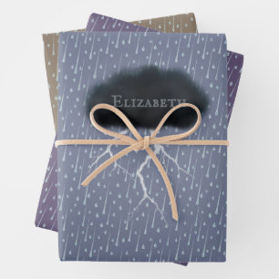 Feuille De Papier Cadeau Pluie de nuages de tonnerre et orage de foudre per