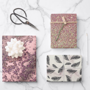 Feuille De Papier Cadeau Plumes de marbre rose