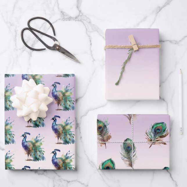 Feuille De Papier Cadeau Plumes de paon (Recto)