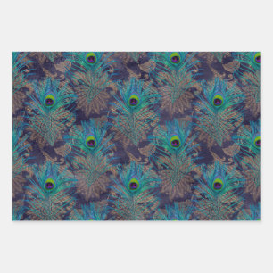 Feuille De Papier Cadeau Plumes de paon sur le violet