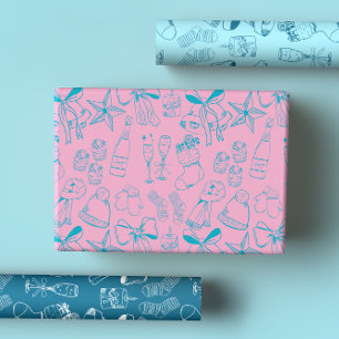 Feuille De Papier Cadeau Poignées à la main et volubiles roses et bleues