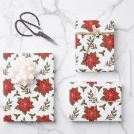 Feuille De Papier Cadeau Poinsettia et Holly Noël envelopper cadeau de Noël